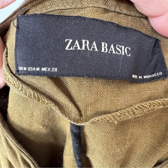 Zara Basic Women’s Olive Green Linen Jacket size Medium Black Tassel Detail - Picture 5 of 6